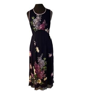 New Old Stock Vintage 1980s Nostalgia Brand Chiffon Floral Maxi Dress Small